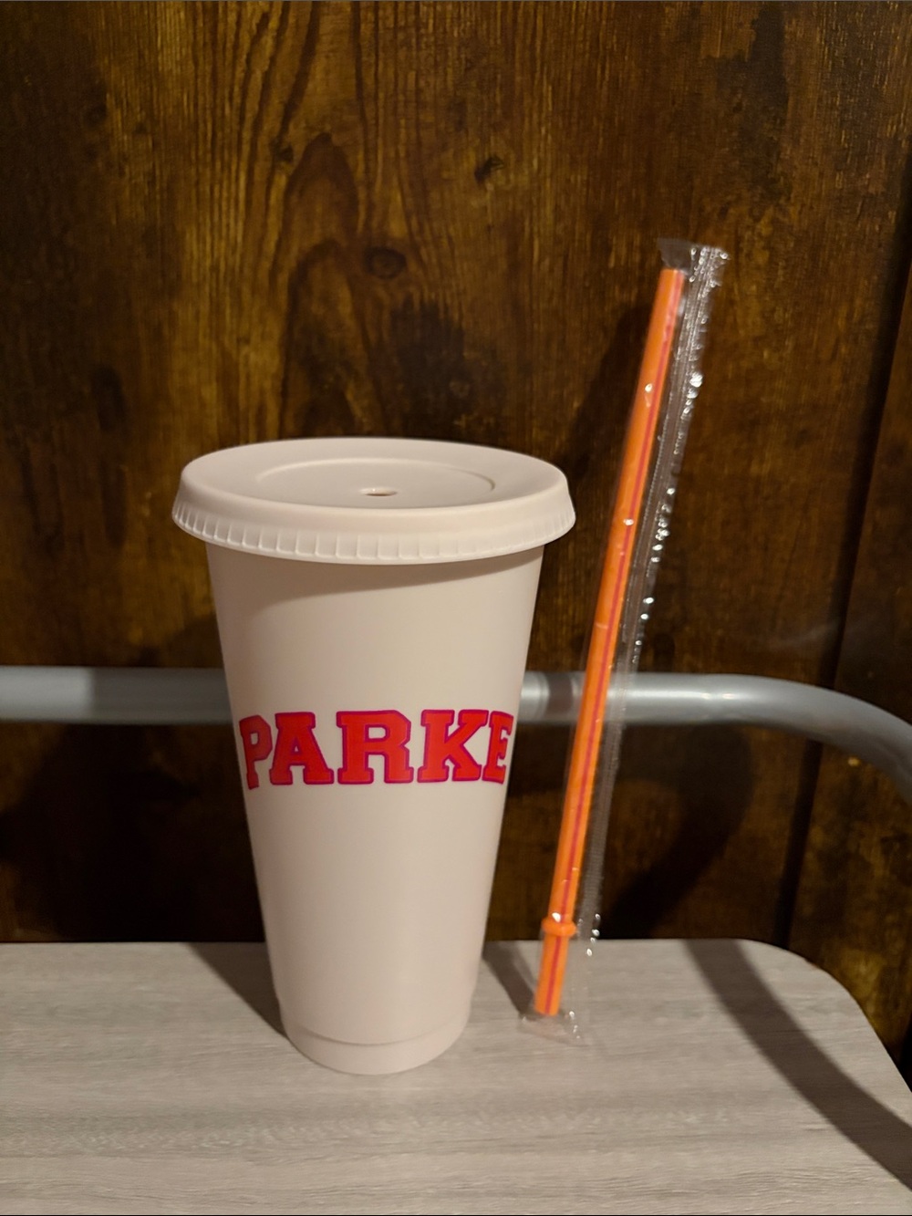 Dunkin Donuts PARKE 2026 Pink Cream Cup with Orange Straw